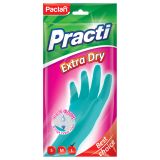 Перчатки резиновые хозяйственные Paclan "Practi Extra Dry", разм. L, х/б напыление, 100% флок, голубые, пакет с европодвесом