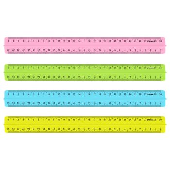 Линейка 30см СТАММ, пластиковая, с держателем, прозрачная, неоновые цвета, ассорти