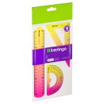 Набор чертежный средний Berlingo "Radiance" (треуг. 14см, линейка 20см, транспортир) гибкий, желтый/розовый градиент