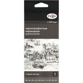 Набор карандашей ч/г Гамма 12шт., 4B-6H, кедр, картон. упаковка, европодвес