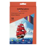 Карандаши цветные Красин "Алые Паруса", 18цв., трехгран., заточен., картон, европодвес