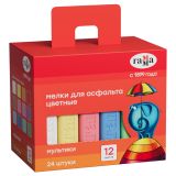 Мелки для асфальта Гамма "Мультики" цветные, 24шт., квадратные, картонная коробка