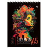 Скетчбук 20л., А5 BG "Стильная девушка", на гребне, черный блок, 120г/м2