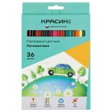 Карандаши цветные Красин "Путешествия", 36цв., трехгран., заточен., картон, европодвес