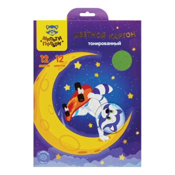 Картон цветной А4, Мульти-Пульти, 12л., 12цв., тонированный, в папке, 